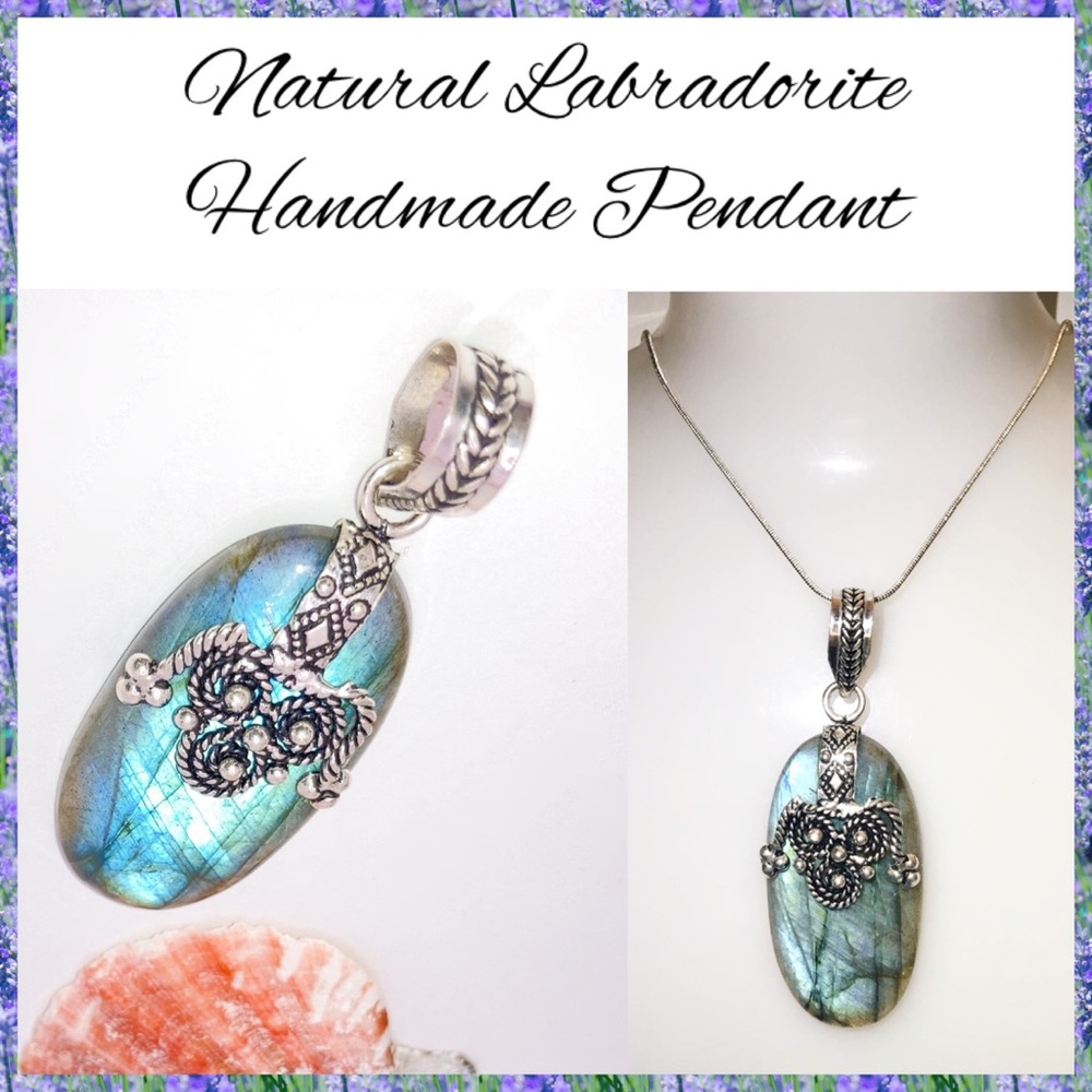 Natural Glowing Labradorite Huge Handmade Pendant